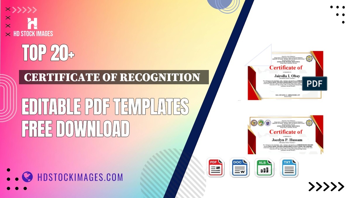 Top 20+ Certificate Of Recognition   Editable PDF Templates Free Download