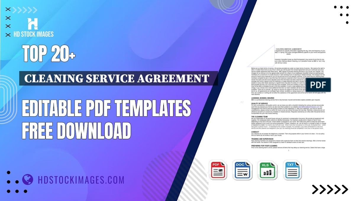 Top 20+ Cleaning Service Agreement   Editable PDF Templates Free Download