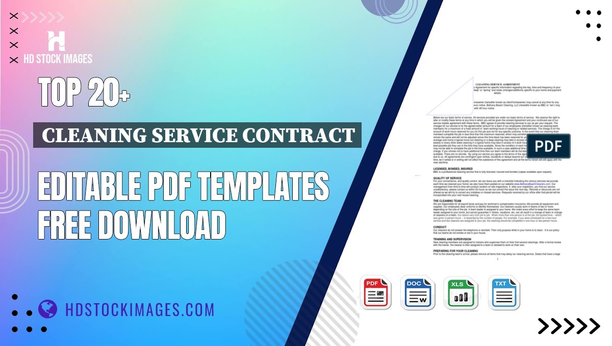 Top 20+ Cleaning Service Contract Editable PDF Templates Free Download