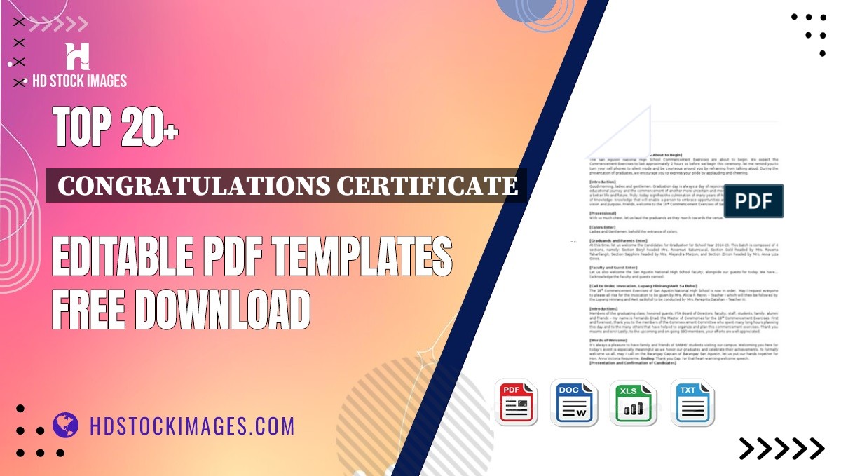 Top 20+ Congratulations Certificate Editable PDF Templates Free Download