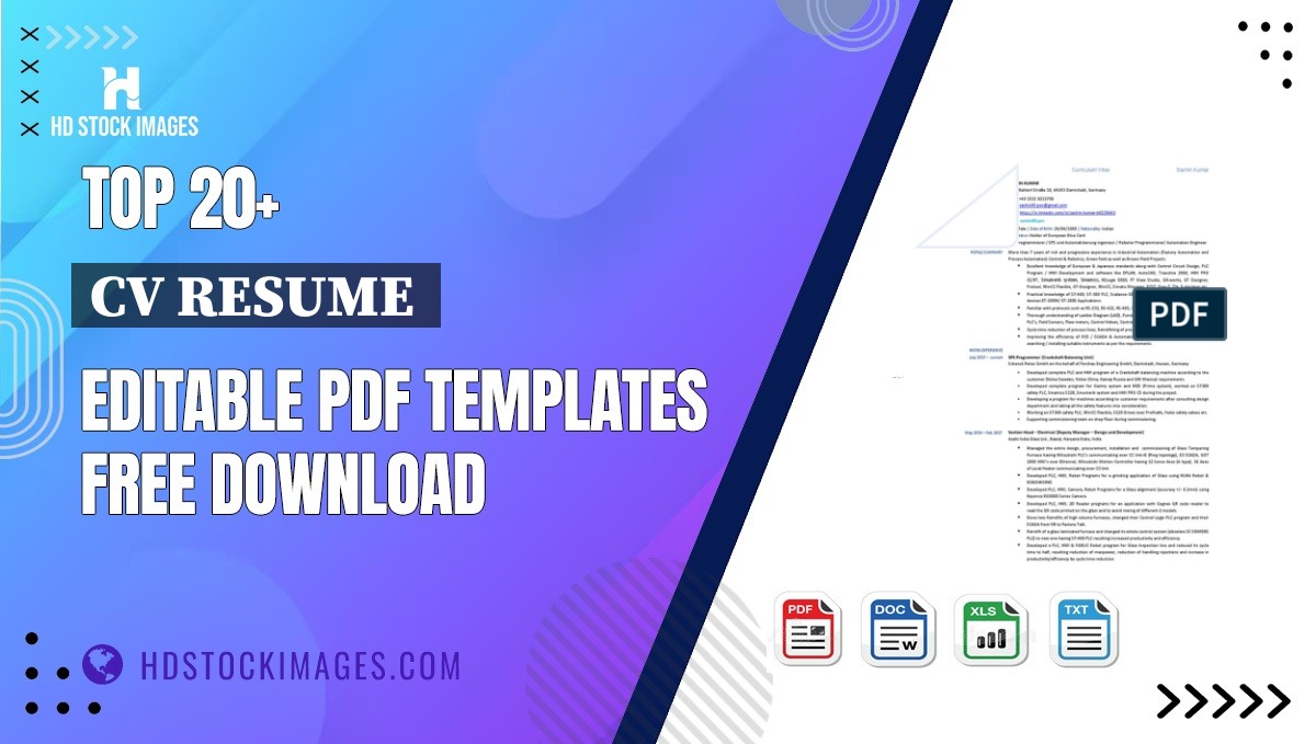 Top 20+ Cv Resume  Editable PDF Templates Free Download