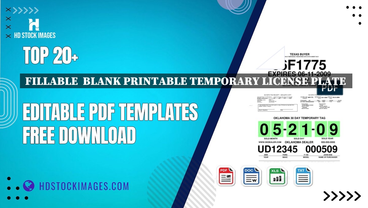 Top 20+ Fillable  Blank Printable Temporary License Plate  Editable PDF Templates Free Download