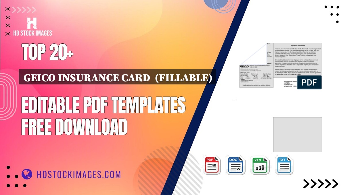 Top 20+ Geico Insurance Card  (fillable) Editable PDF Templates Free Download