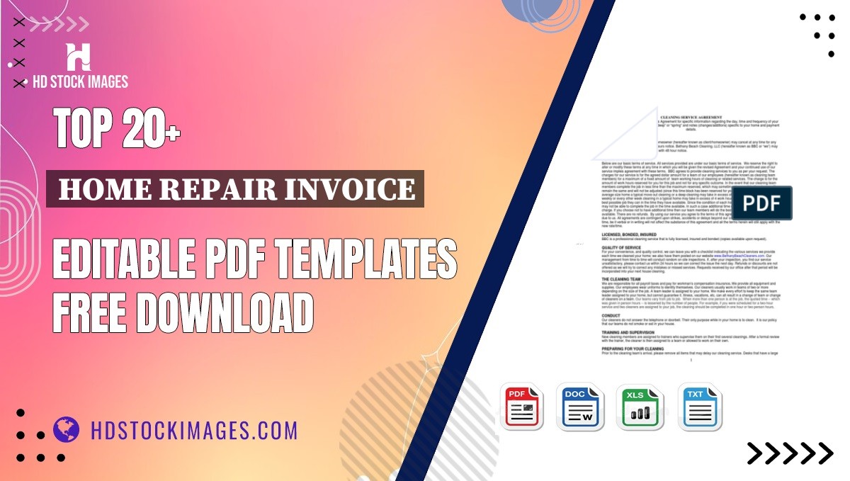 Top 20+ Home Repair Invoice Editable PDF Templates Free Download