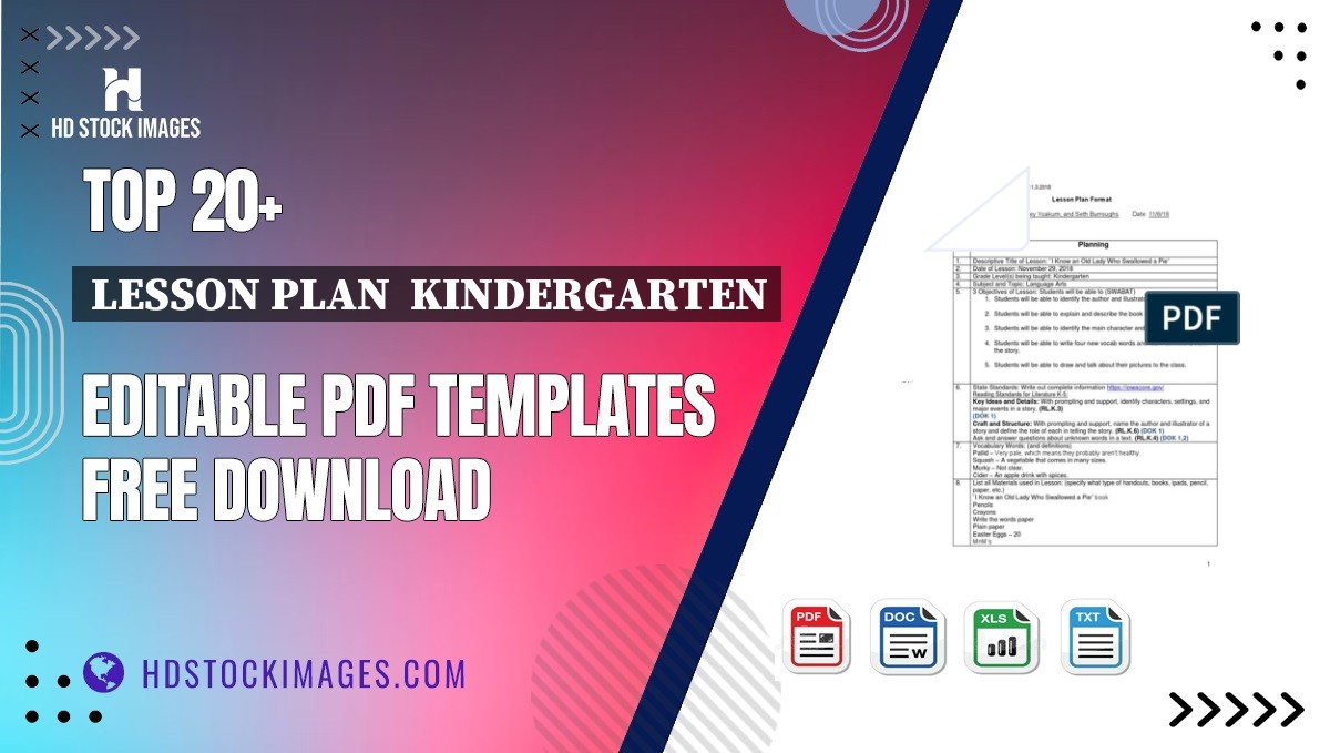 Top 20+ Lesson Plan  Kindergarten Editable PDF Templates Free Download