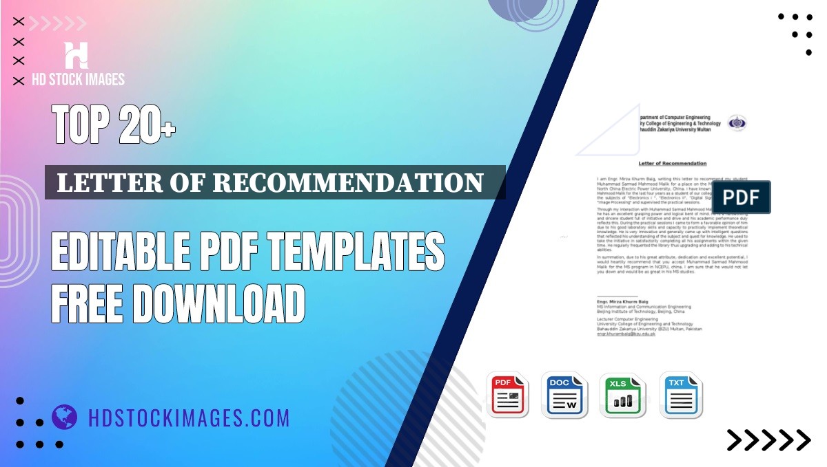 Top 20+ Letter Of Recommendation   Editable PDF Templates Free Download