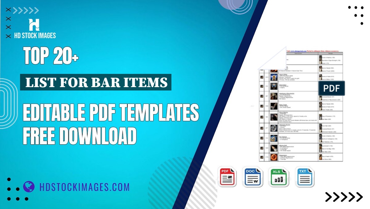 Top 20+ List For Bar Items Editable PDF Templates Free Download