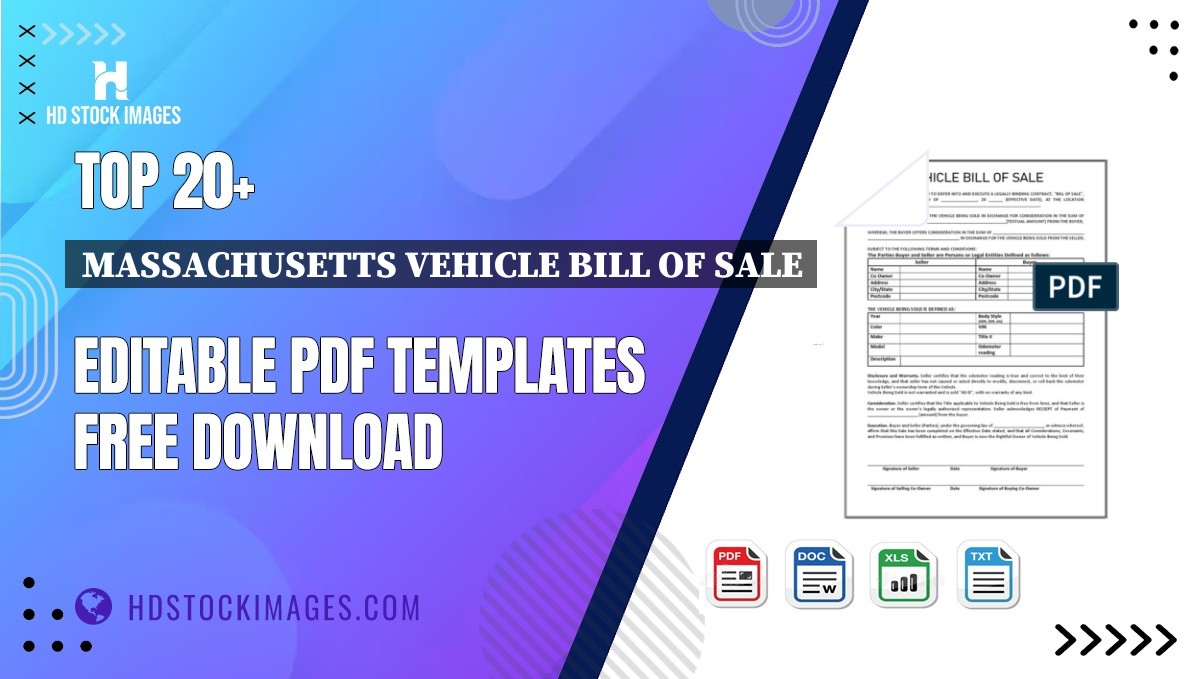 Top 20+ Massachusetts Vehicle Bill Of Sale Editable PDF Templates Free Download