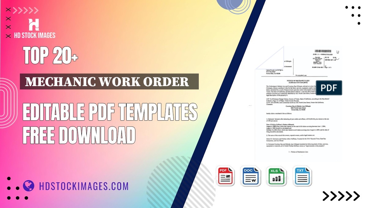 Top 20+ Mechanic Work Order   Editable PDF Templates Free Download