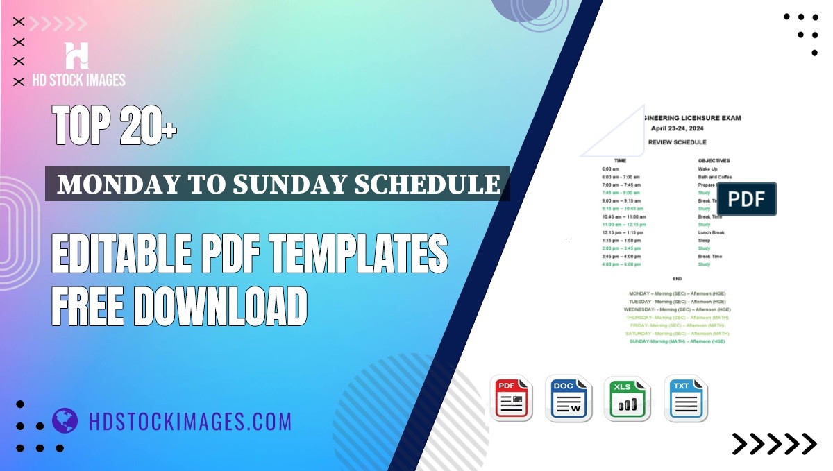 Top 20+ Monday To Sunday Schedule Editable PDF Templates Free Download