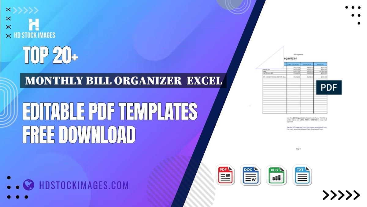 Top 20+ Monthly Bill Organizer  Excel Editable PDF Templates Free Download