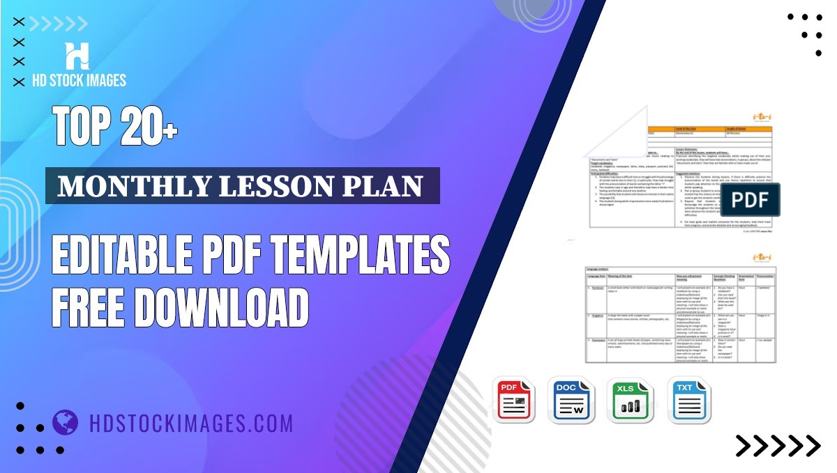 Top 20+ Monthly Lesson Plan  Editable PDF Templates Free Download