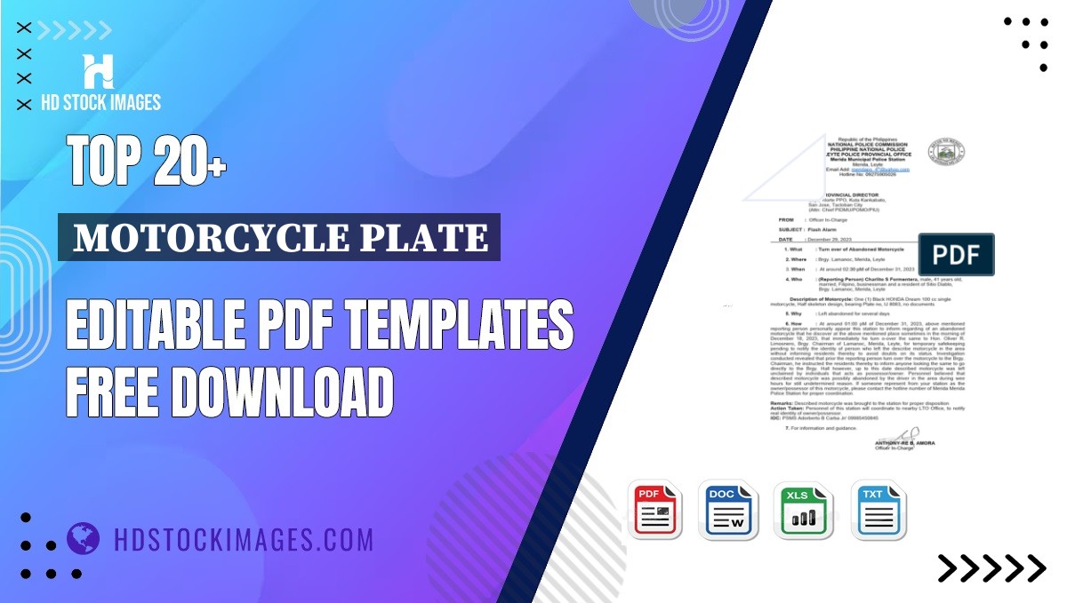 Top 20+ Motorcycle Plate Editable PDF Templates Free Download