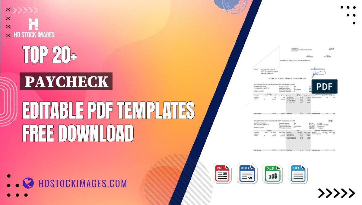 Top 20+ Paycheck Editable PDF Templates Free Download