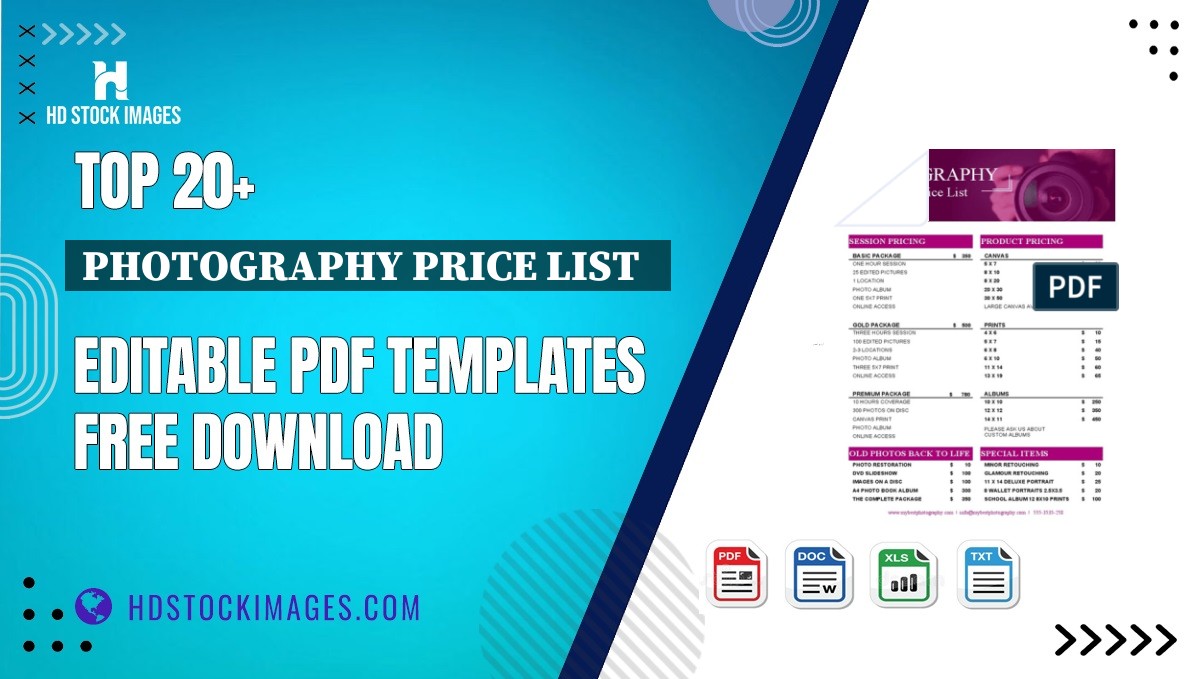 Top 20+ Photography Price List   Editable PDF Templates Free Download