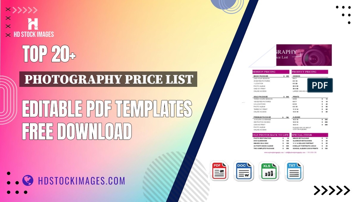 Top 20+ Photography Price List Editable PDF Templates Free Download