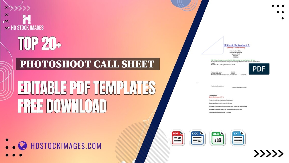 Top 20+ Photoshoot Call Sheet  Editable PDF Templates Free Download