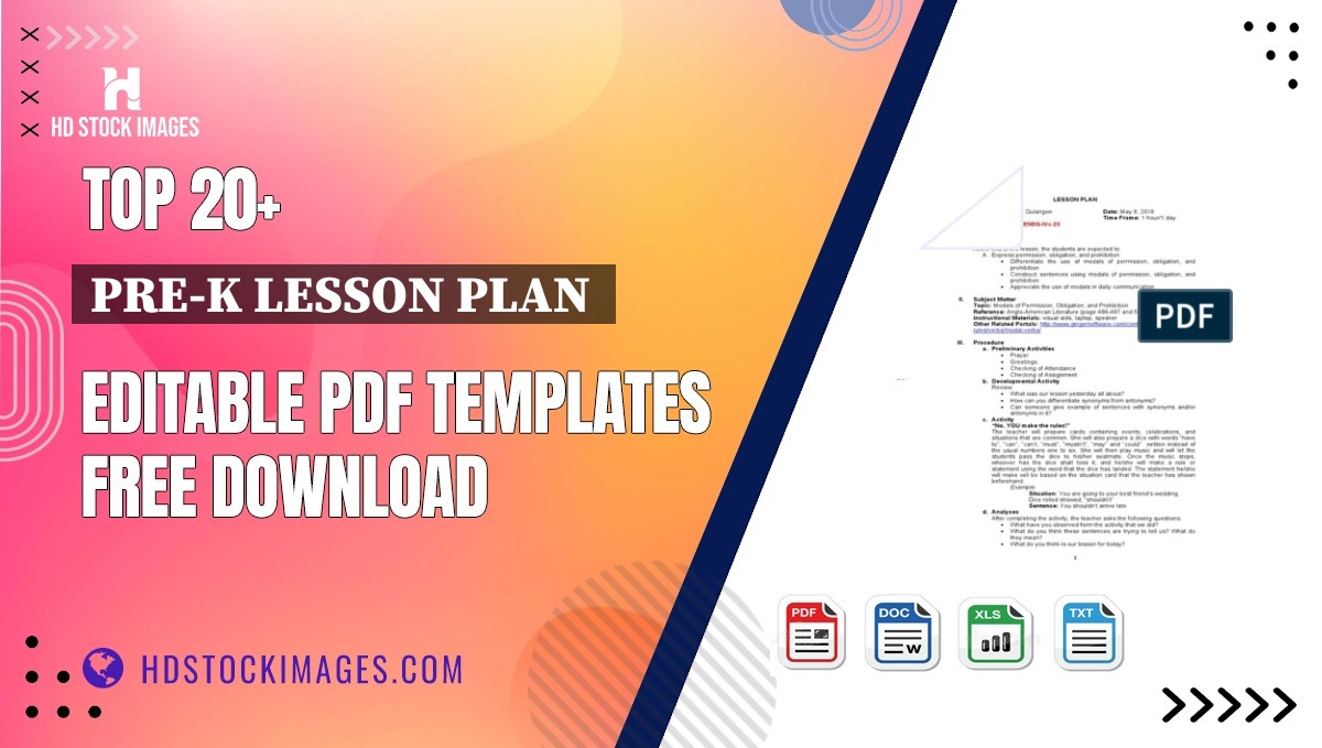 Top 20+ Pre-k Lesson Plan  Editable PDF Templates Free Download