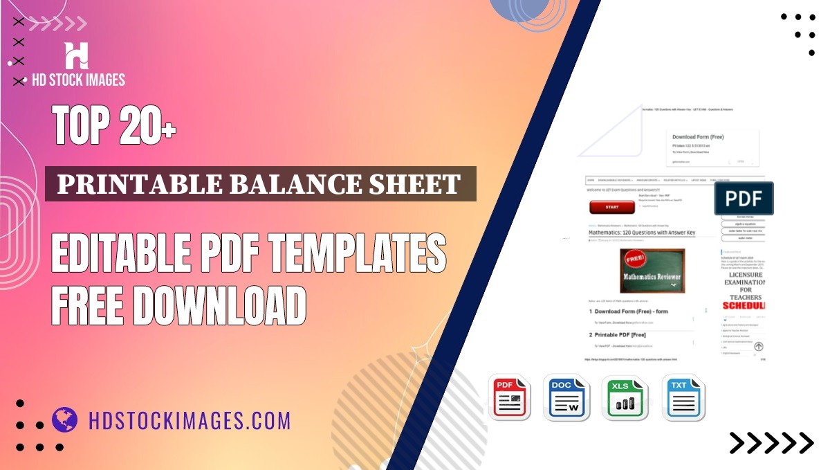 Top 20+ Printable Balance Sheet  Editable PDF Templates Free Download