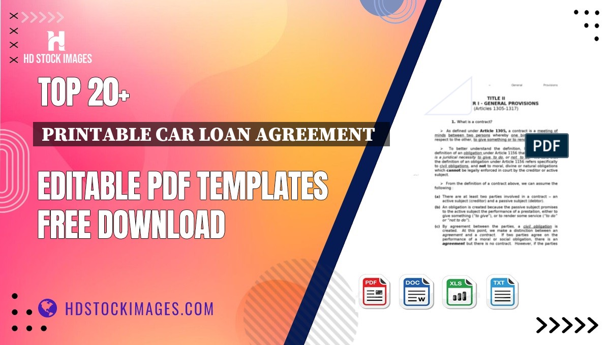 Top 20+ Printable Car Loan Agreement   Editable PDF Templates Free Download