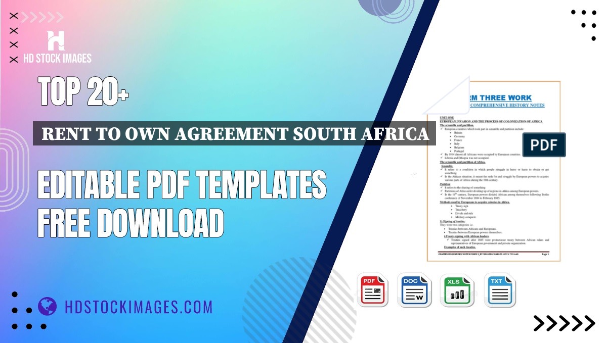 Top 20+ Rent To Own Agreement South Africa Editable PDF Templates Free Download