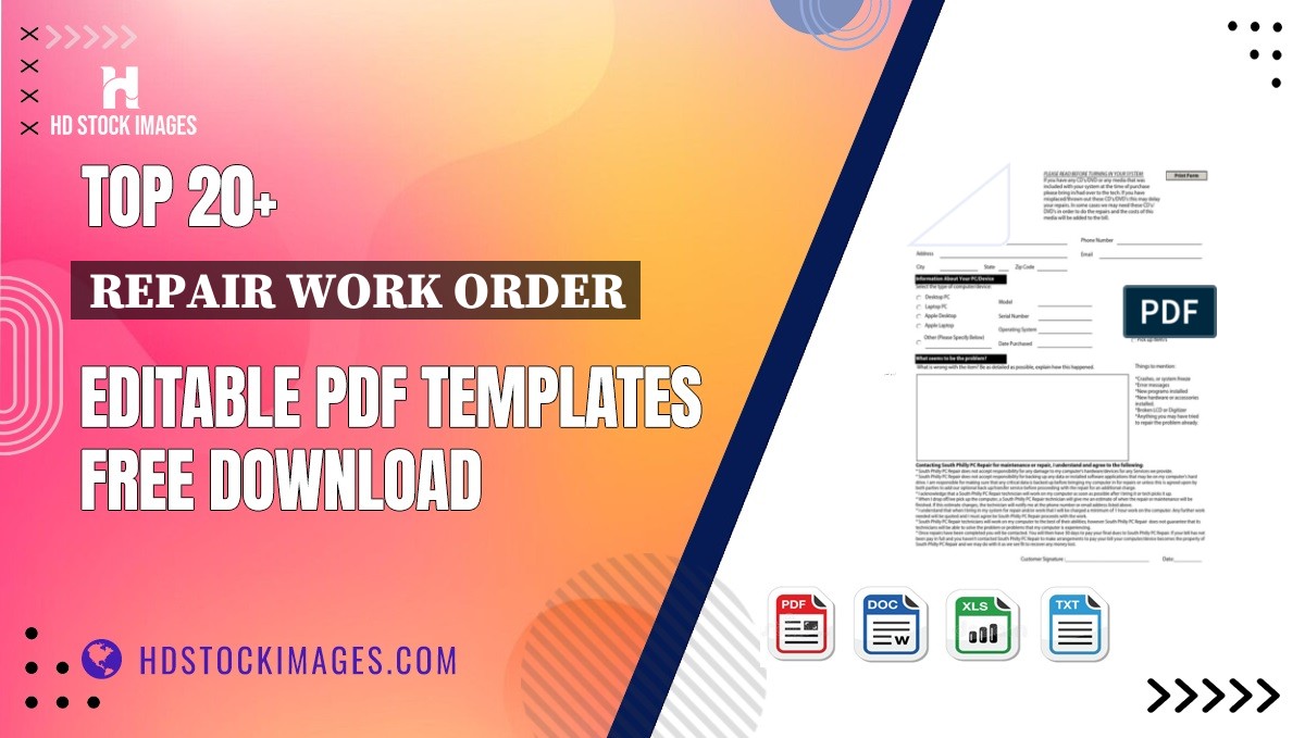 Top 20+ Repair Work Order Editable PDF Templates Free Download