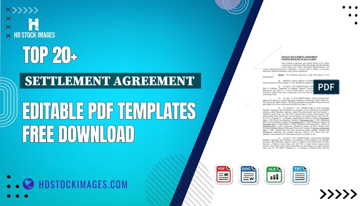 Top 20+ Settlement Agreement  Editable PDF Templates Free Download