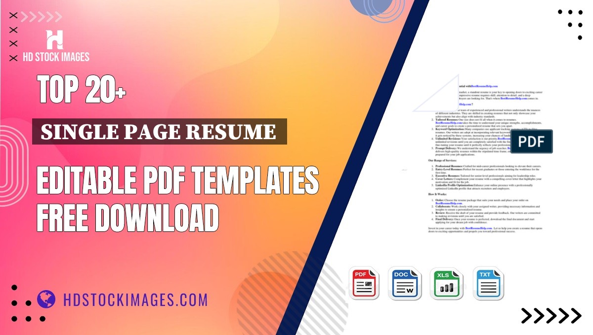 Top 20+ Single Page Resume  Editable PDF Templates Free Download