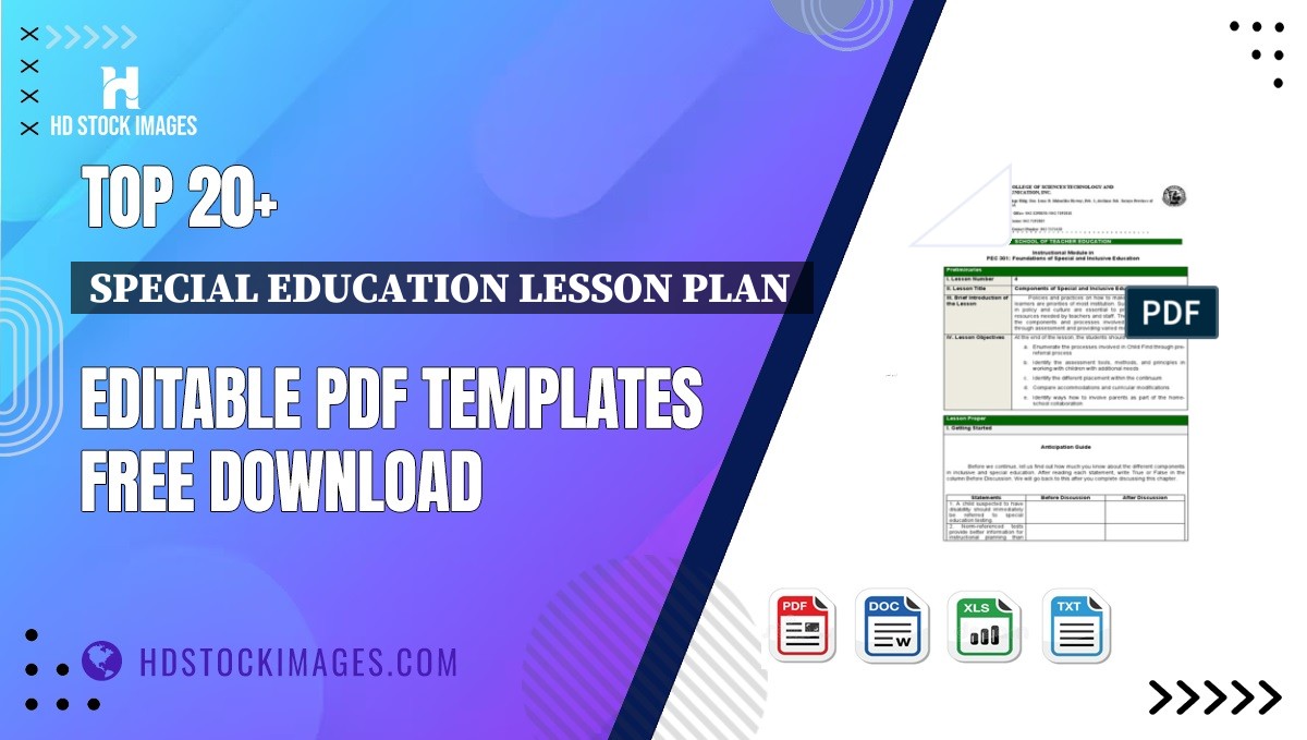 Top 20+ Special Education Lesson Plan  Editable PDF Templates Free Download