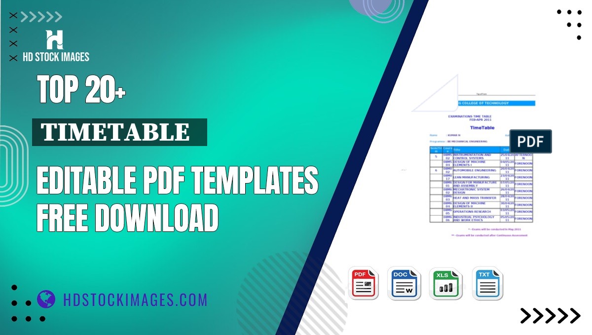 Top 20+ Timetable   Editable PDF Templates Free Download