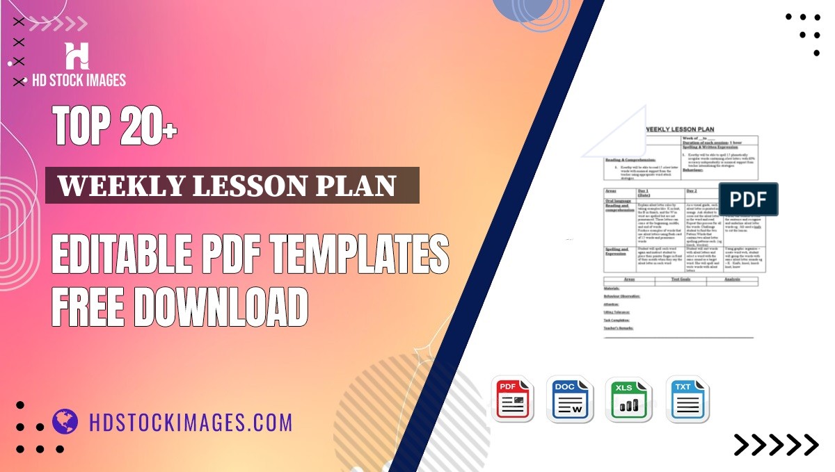 Top 20+ Weekly Lesson Plan   Editable PDF Templates Free Download