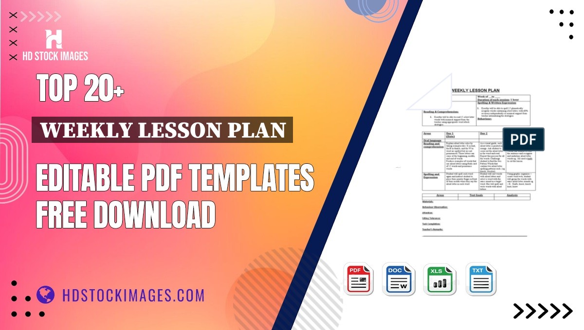 Top 20+ Weekly Lesson Plan Editable PDF Templates Free Download