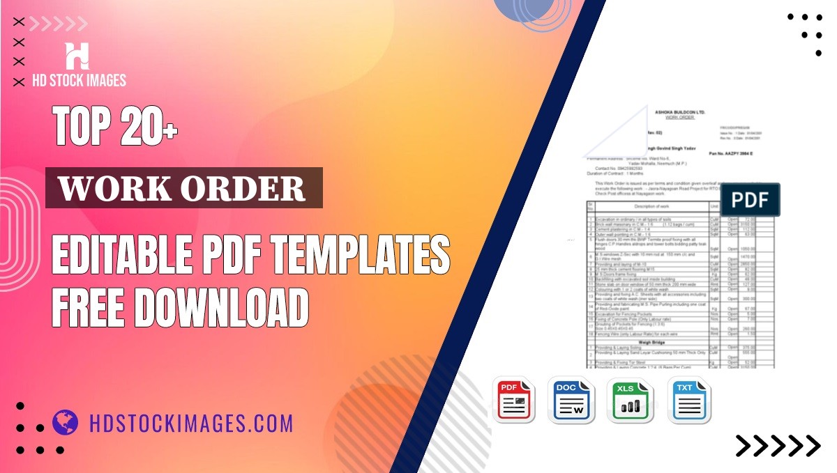 Top 20+ Work Order  Editable PDF Templates Free Download