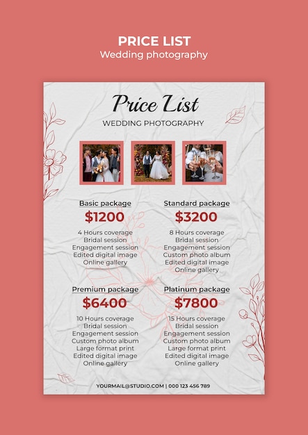 Top 20+ Wedding Photography Price List PSD Templates Free Download