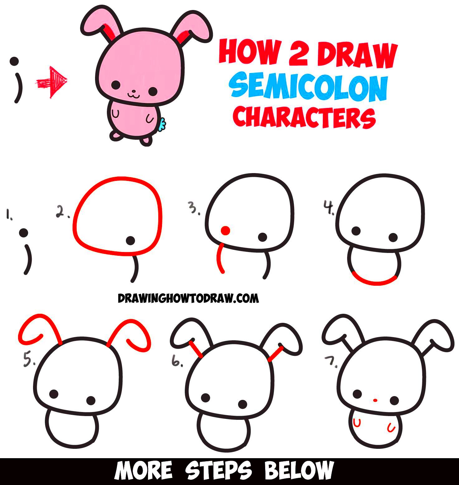 How to Draw Cute Cartoon Characters from Semicolons  Easy Step by Step